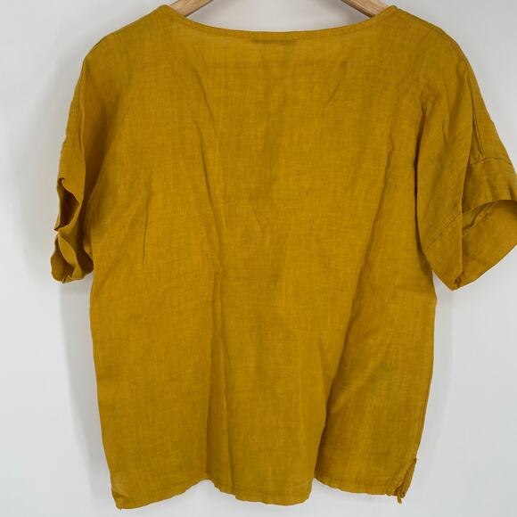 Francesca Bettini Top Women’s Small Italian Linen Yellow Coastal Vacation Cruise - Picture 2 of 6